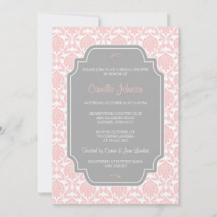 Modern Elegant Pink Damask Bridal Shower Invitation