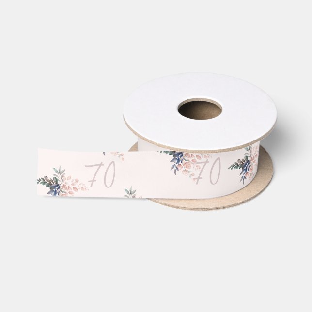 Modern Elegant Pink Floral 70th Birthday Satin Ribbon (Spool)