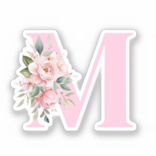 Modern Elegant Pink Floral Initial Name Monogram