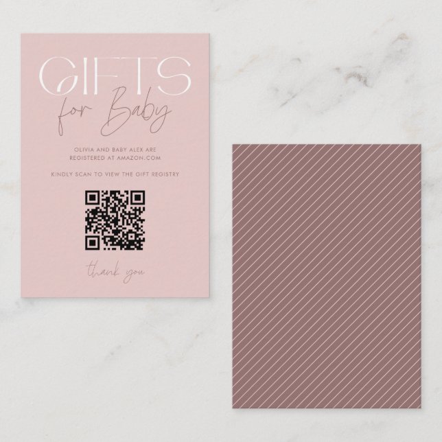 Modern Elegant Pink Gifts Baby Shower QR Code  Enclosure Card (Front/Back)