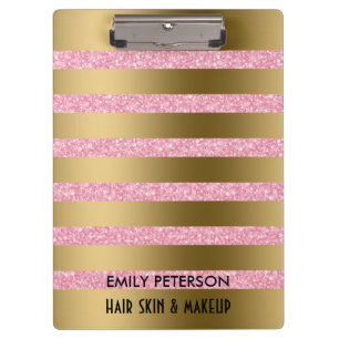 Modern Elegant Pink Glitter And Gold Stripes Clipboard