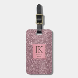 Modern Elegant Pink Glitter Monogrammed Name  Luggage Tag