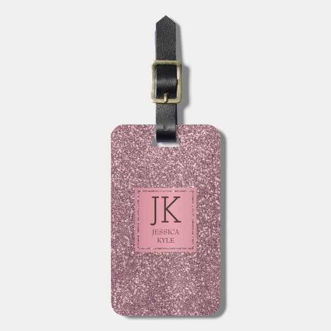 Modern Elegant Pink Glitter Monogrammed Name  Luggage Tag (Front Vertical)
