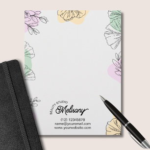 Modern Elegant Pink Gold Green Floral Line Art  Letterhead