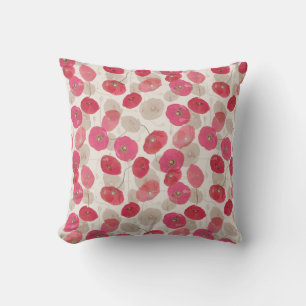 Modern Elegant Pink Grey Poppy Flowers Throw Pillow