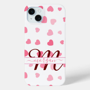  Modern Elegant Pink Heart Custom Monogram Case