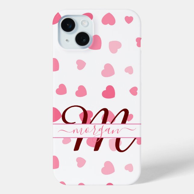  Modern Elegant Pink Heart Custom Monogram Case (Back)
