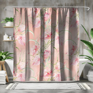 Modern Elegant Pink Peace Lilies On Peach Silk