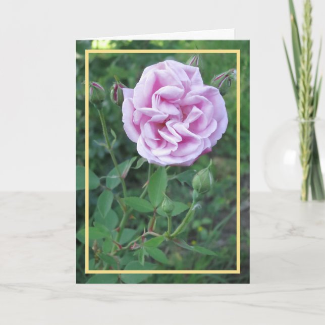 Modern Elegant Pink Purple Rose Golden Frame Card (Front)