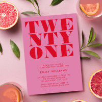 Modern Elegant Pink Red Bold 21st Birthday