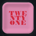 Modern Elegant Pink Red Bold 21st Birthday Paper Plate<br><div class="desc">Modern 21st birthday paper plates featuring elegant bold typography and minimalist design.</div>