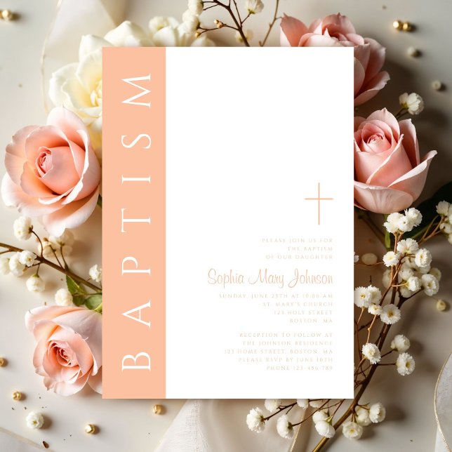 Modern Elegant Pink Religious Cross Baptism Invitation (Modern Elegant Pink Religious Cross Baptism Invitation)