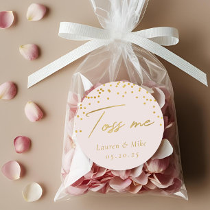Modern Elegant Pink Toss Me Wedding Confetti Favou Classic Round Sticker