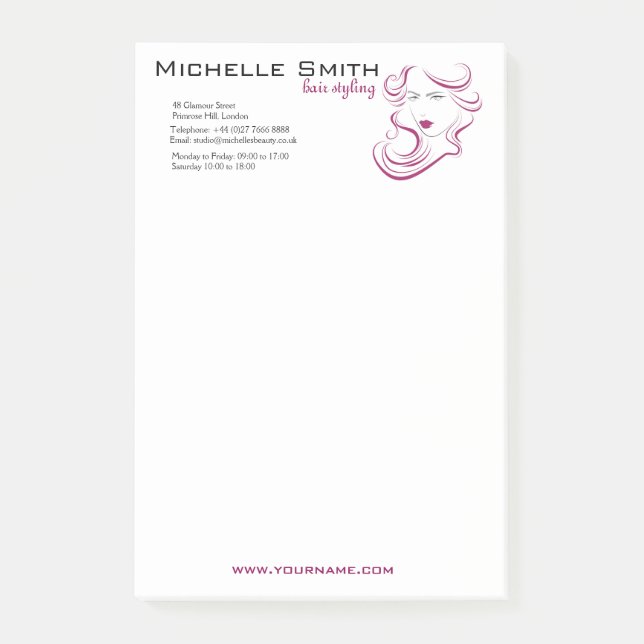 Modern Elegant Pink Wavy Hair Salon Beauty Girl  Post-it Notes (Front)
