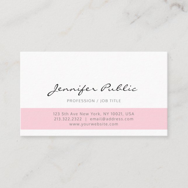 Modern Elegant Pink White Clean Plain Professional Business Card (Front)