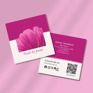 Modern Elegant Pink White Floral Nail Artist Square Business Card