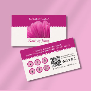 Modern Elegant Pink White Floral Nail Salon Loyalty Card