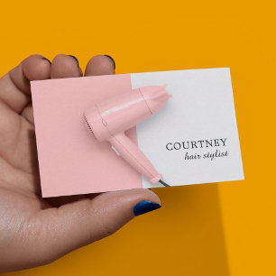 Modern Elegant Pink White Hair Stylist Photo Business Card