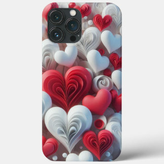 Modern elegant pink white heart valentine iPhone 13 pro max case