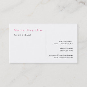 Modern Elegant Pink White Minimalist Plain Business Card