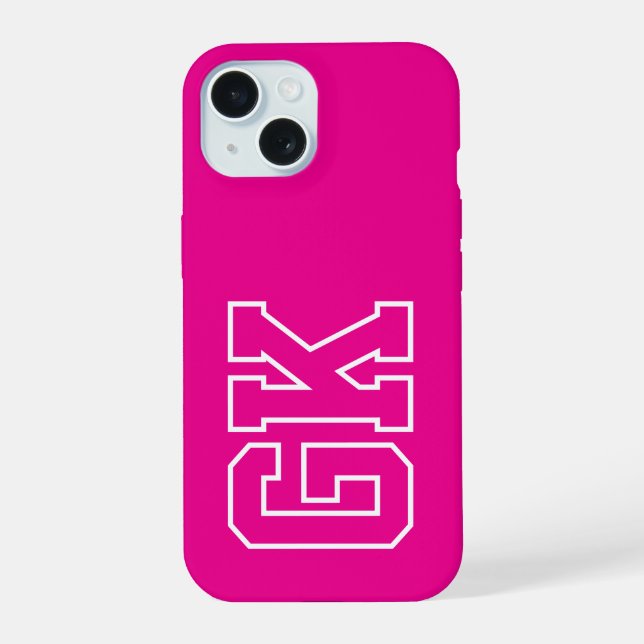Modern Elegant Pink White Monogram Initials iPhone 15 Case (Back)