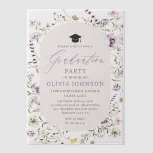 Modern Elegant Pink Wildflower Graduation Party Vellum Invitations