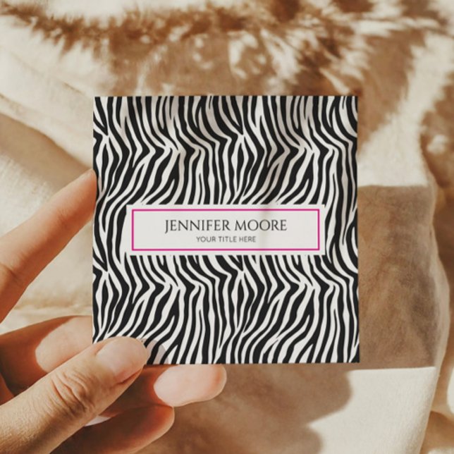 Modern Elegant Pink Zebra Print Custom Square Business Card (Creator Uploaded)