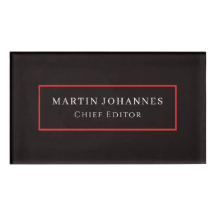 Modern Elegant Plain Black Minimalist Name Tag