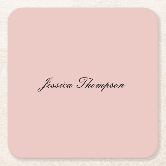 Modern Elegant Plain Name Professional Rose Gold Square Paper Coaster (Front)