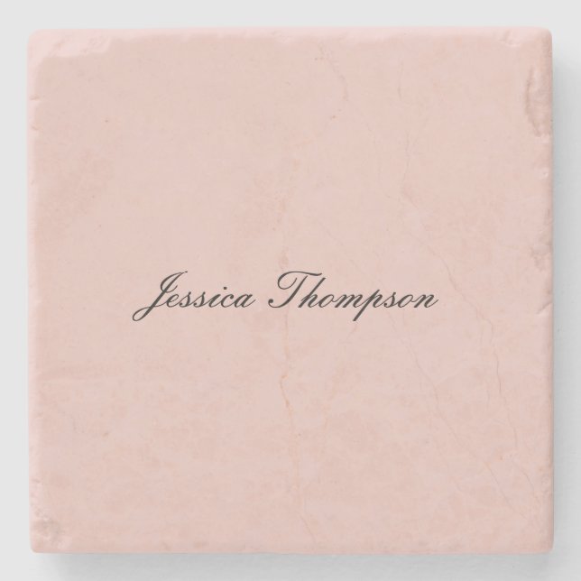 Modern Elegant Plain Name Professional Rose Gold Stone Coaster (Front)