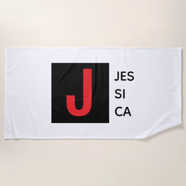 Modern Elegant Plain Professional Name Monogram Beach Towel (Front)