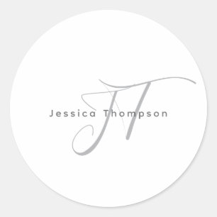 Modern Elegant Plain Professional Name Monogram Classic Round Sticker