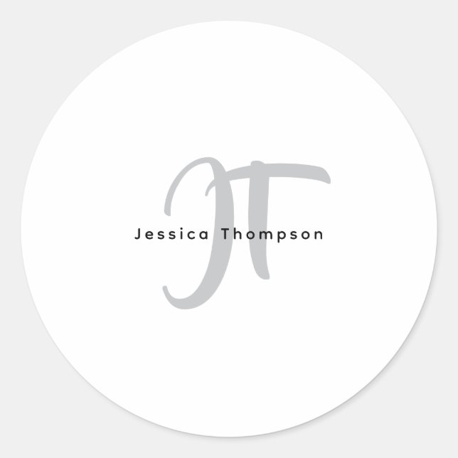 Modern Elegant Plain Professional Name Monogram Classic Round Sticker (Front)