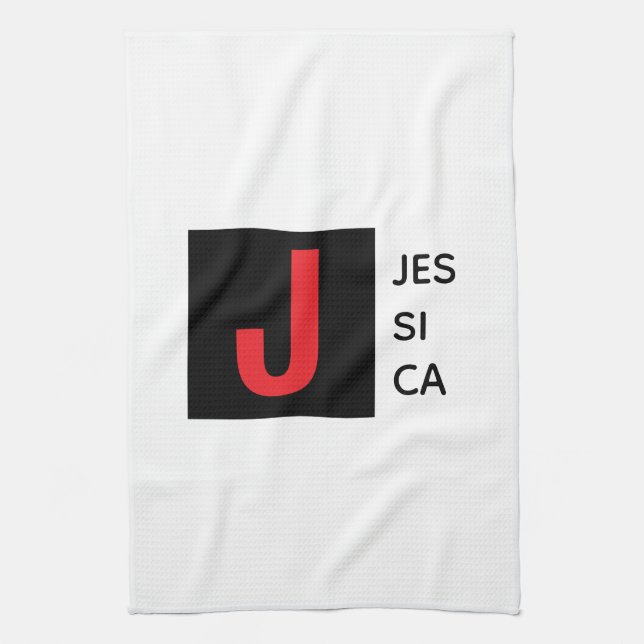 Modern Elegant Plain Professional Name Monogram Kitchen Towel (Vertical)
