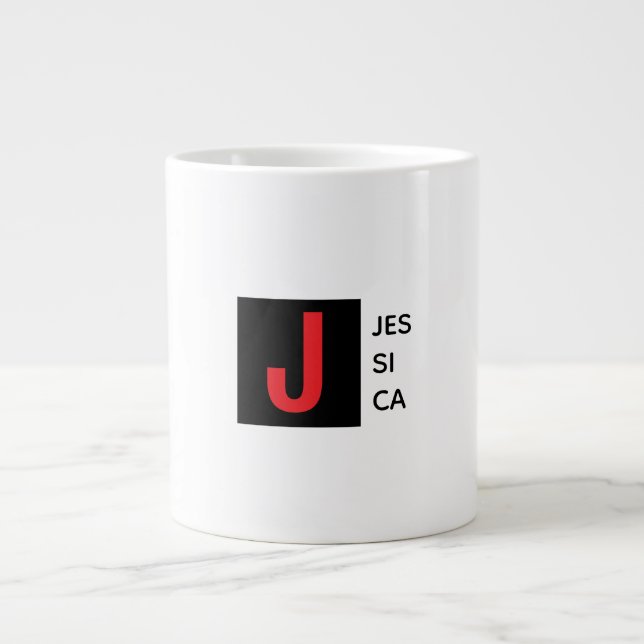 Modern Elegant Plain Professional Name Monogram Large Coffee Mug (Front)