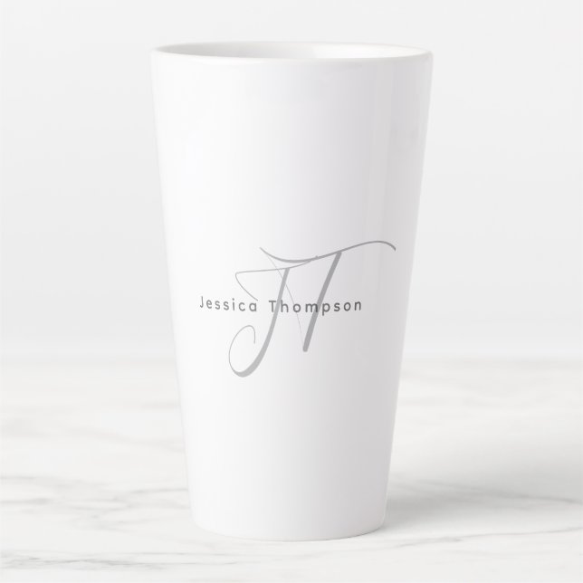 Modern Elegant Plain Professional Name Monogram Latte Mug (Front)