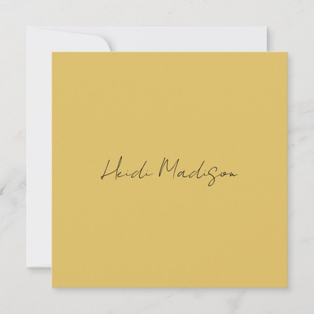 Modern Elegant Plain Simple Gold Colour Calligraph Card (Front)