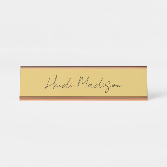 Modern Elegant Plain Simple Gold Colour Calligraph Desk Name Plate (Front)