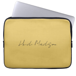 Modern Elegant Plain Simple Gold Colour Calligraph Laptop Sleeve