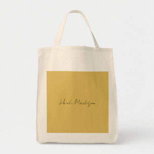 Modern Elegant Plain Simple Gold Colour Calligraph Tote Bag