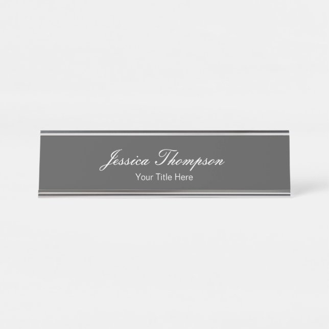 Modern Elegant Plain Simple Professional Grey Desk Name Plate (Front)