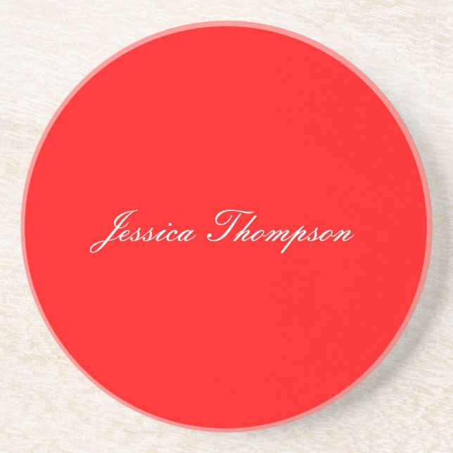 Modern Elegant Plain Simple Professional Red Coaster (Front)