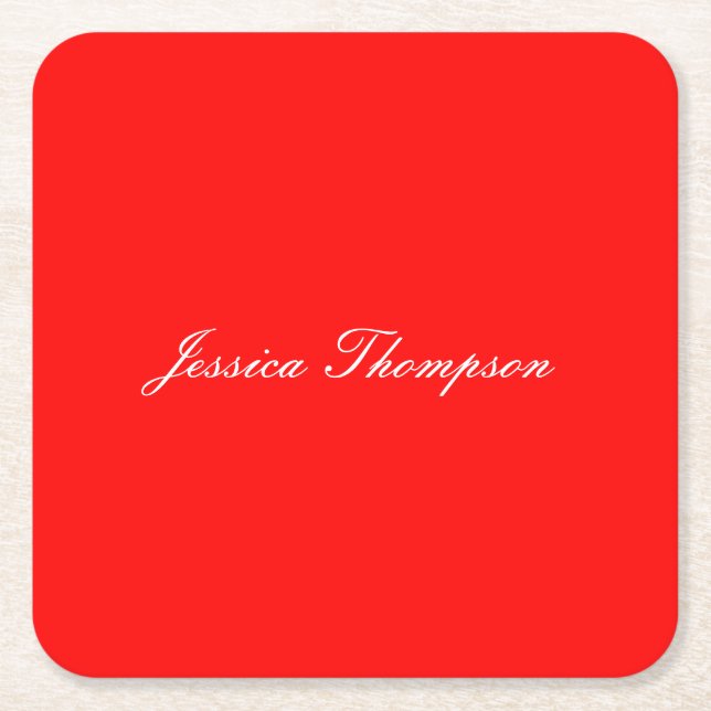 Modern Elegant Plain Simple Professional Red Square Paper Coaster (Front)