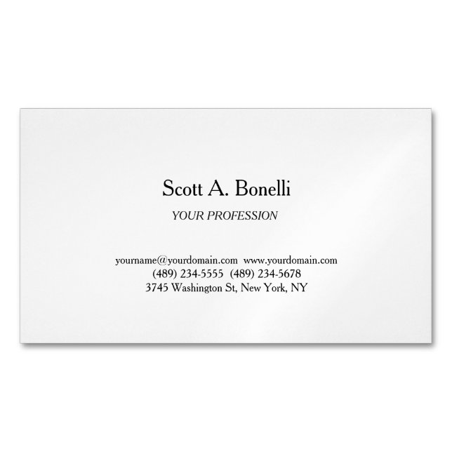 Modern Elegant Plain Simple White Special Magnetic Business Card (Front)