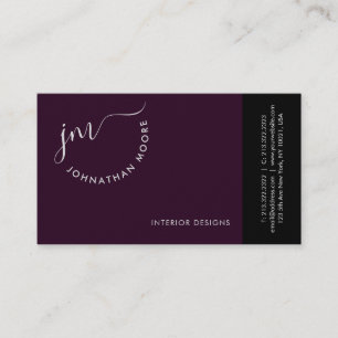 Modern Elegant Plum Curvature Script Monogram Business Card