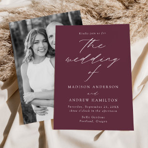Modern Elegant Plum Purple Photo Wedding Invitation