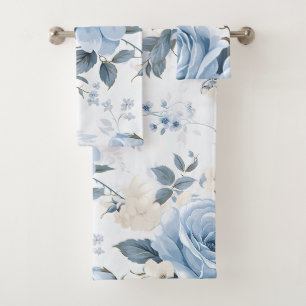 Modern Elegant Powder Blue Navy Bath Towel Set