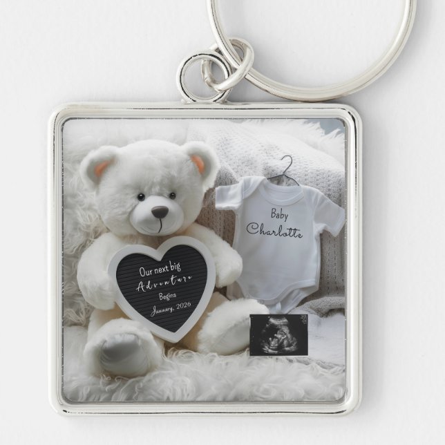 Modern Elegant Pregnancy Announcement Keepsake  Keychain (Front)