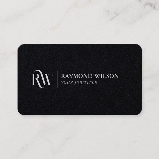 Modern Elegant Premium Black and White Monogrammed Business Card (Front)