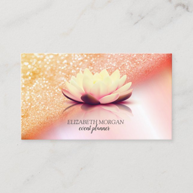 Modern Elegant Professional Glitter Bokeh Lotus  Business Card (Front)